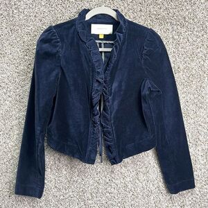 Leifsdottir Jacket Women’s 4 Anthropologie Maude Dark Blue Velvet Ruffle Trim Bl